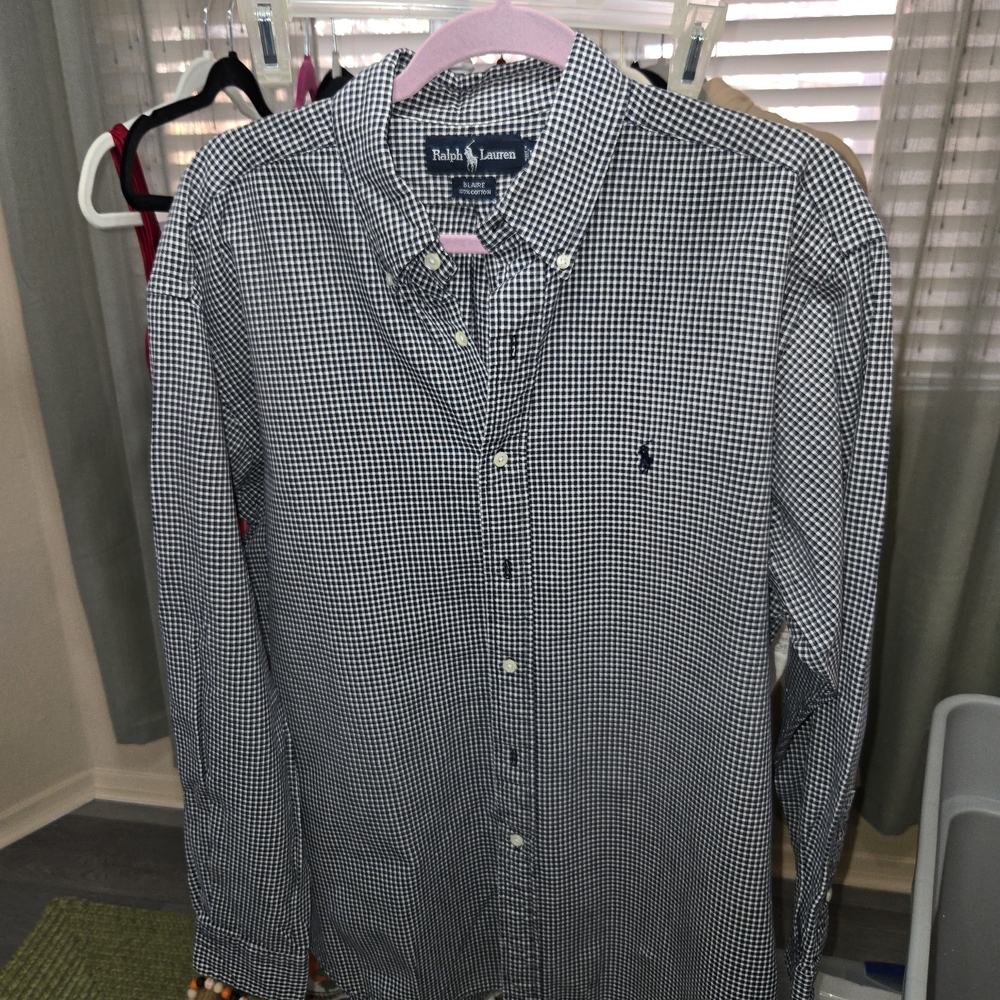 Ralph Lauren Men's Black and White Gingham Shirt